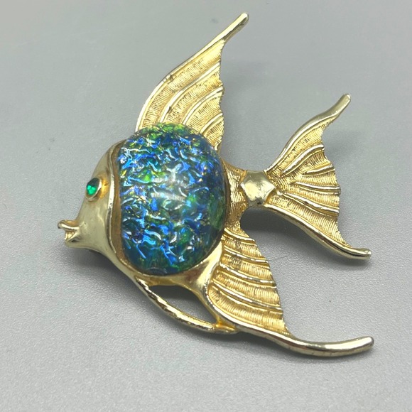 Vintage‎ 11 W 30th St Dodds Jelly Belly faux Fire Opal Angel Fish Brooch Pin - Picture 1 of 7